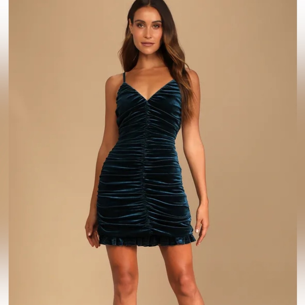 Lulus teal blue velvet dress